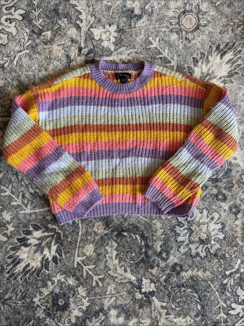 Art Class Striped Pastel Crewneck Cropped Sweater
